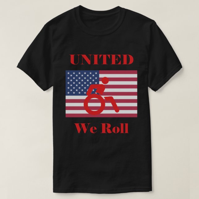 Camiseta Rollo Unidos - silla de ruedas y bandera estadouni (Diseño del anverso)