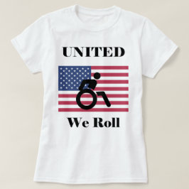 Camiseta Rollo Unidos - silla de ruedas y bandera estadouni