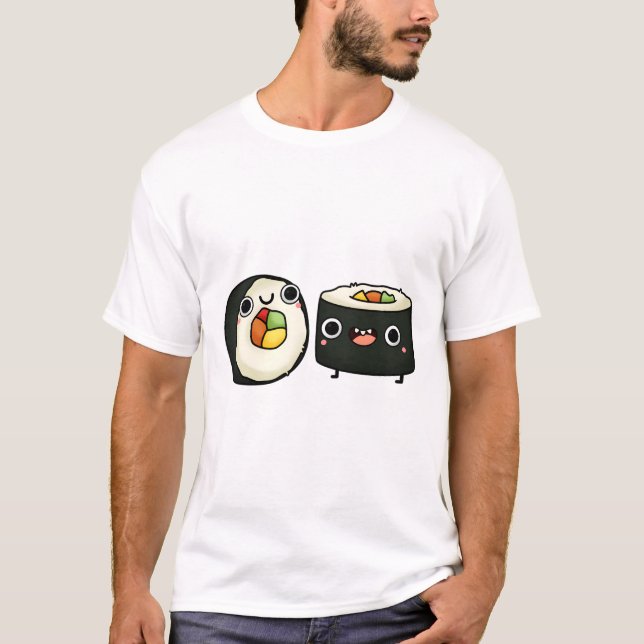 Camiseta Rollos de Sushi Kawaii Felices (Anverso)