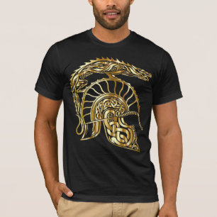 camiseta romana del oro del casco del centurión