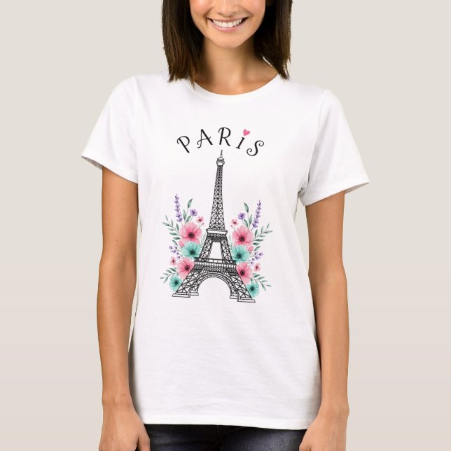 Camiseta Romance de París - Torre Eiffel y Sueños Florales (Anverso)