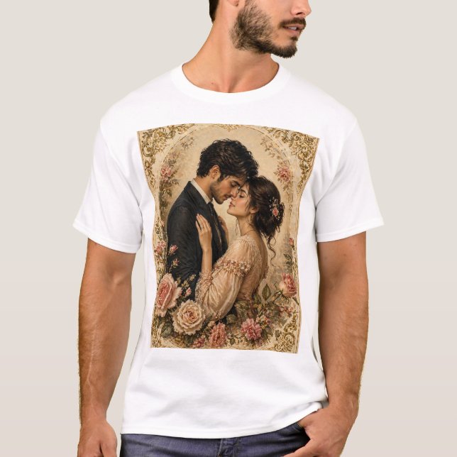 Camiseta Romance en el jardín de rosas. (Anverso)