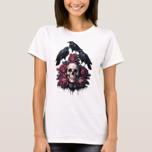 Camiseta Romance gótico: donde entran los cráneos, Rosas y 