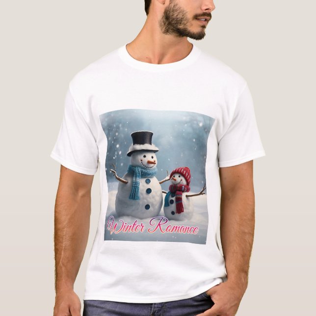 Camiseta Romance invernal: Cute Couple Snowman Tee (Anverso)