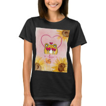 Romance moderno de girasol lindo, ranas enamoradas