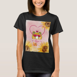 Camiseta Romance moderno de girasol lindo, ranas enamoradas