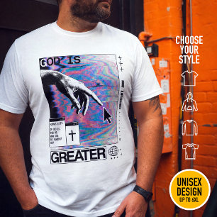 Camiseta Romanos 8:31 Cyberpunk Mano de Dios Arte Glitch