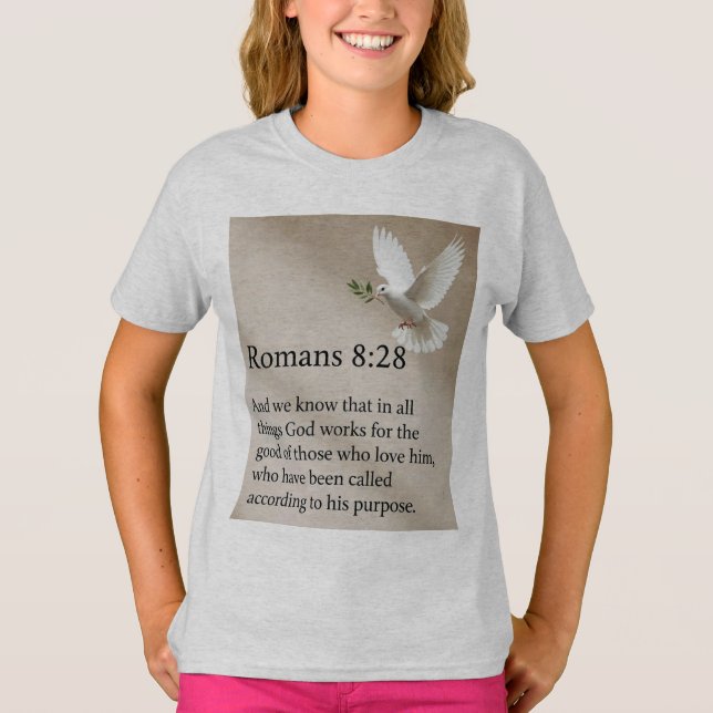 Camiseta Romans 8:28 Bible Verse Girl's Tee Shirt (Anverso)