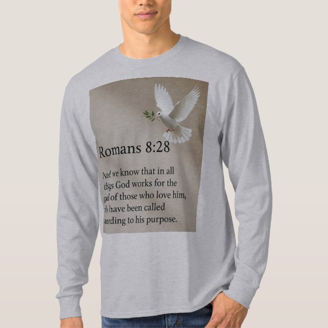 Camiseta Romans 8:28 Bible Verse Mens Long Sleeve Tee Shirt (Anverso)