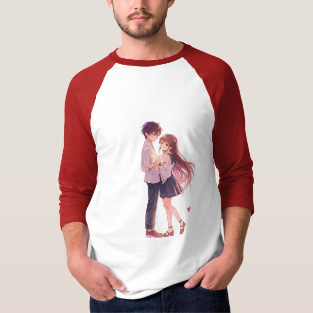Camiseta Romantic Anime Couple - Cute Aesthetic Lovers Art  (Anverso)