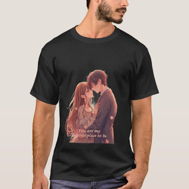 Camiseta Romantic Anime Couple - Valentine's Day  Aesthetic (Anverso)