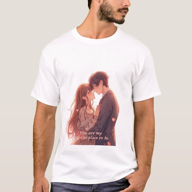Camiseta Romantic Anime Couple - Valentine's Day  Aesthetic (Anverso)
