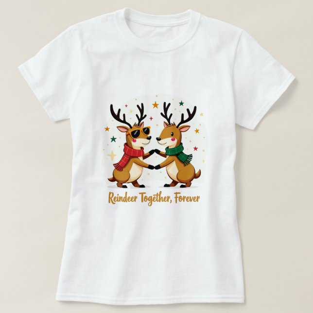 Camiseta Romantic Couple Christmas Reindeer T-shirt (Diseño del anverso)