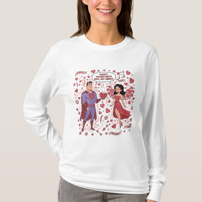 Camiseta Romantic Couple Valentines Illustration T-Shirt (Anverso)