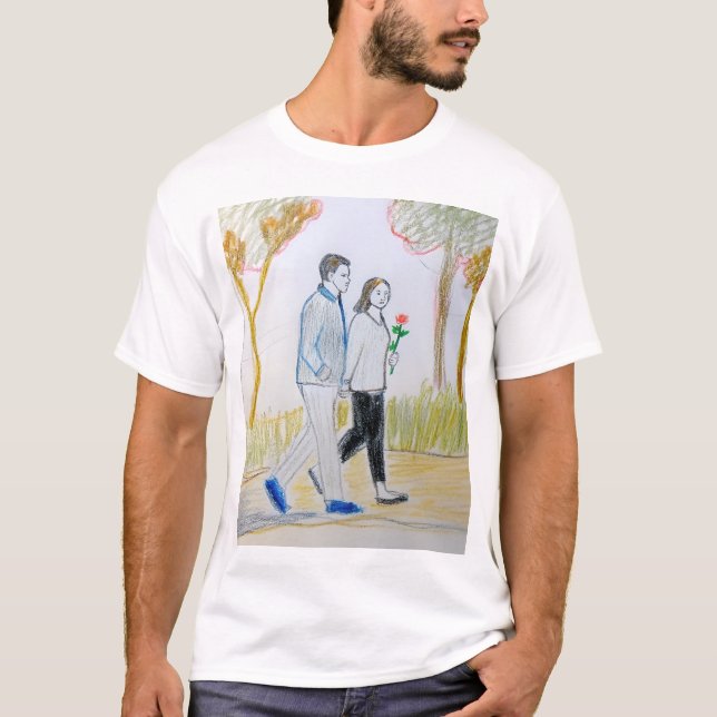 Camiseta Romantic Hand-Drawn Couple Walking in Park t-shirt (Anverso)