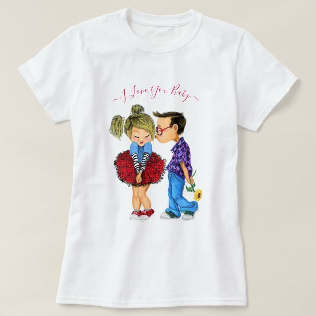 Camiseta romántica y texto - Te amo bebé (Diseño del anverso)
