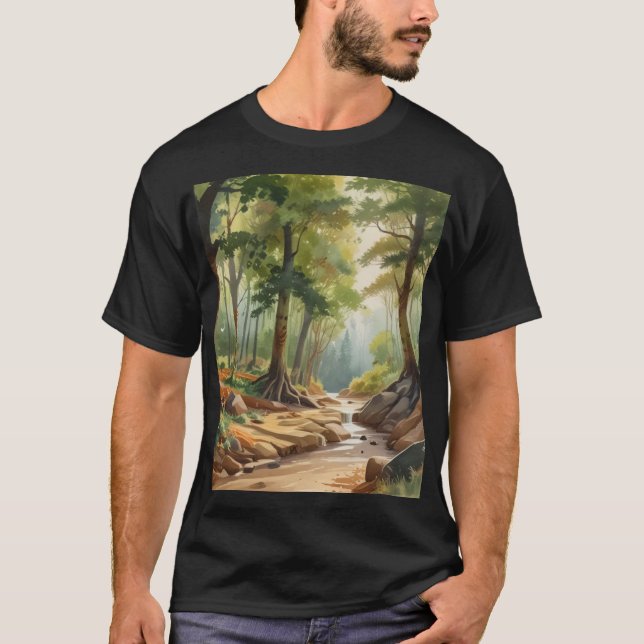 Camiseta Romanticismo Paisaje acuarelas pintando árboles (Anverso)