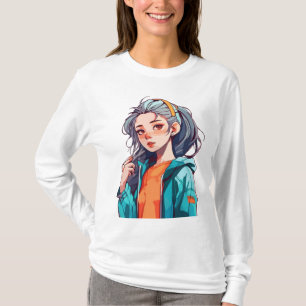 Camiseta Romántico Chica anime con el pelo claro y colorido