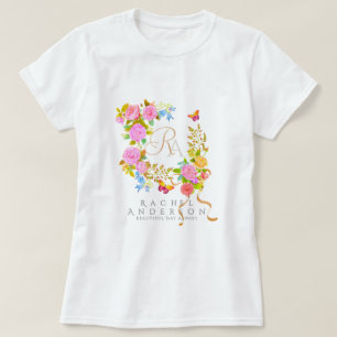Camiseta Romántico florecimiento Jardín Monograma Blanco