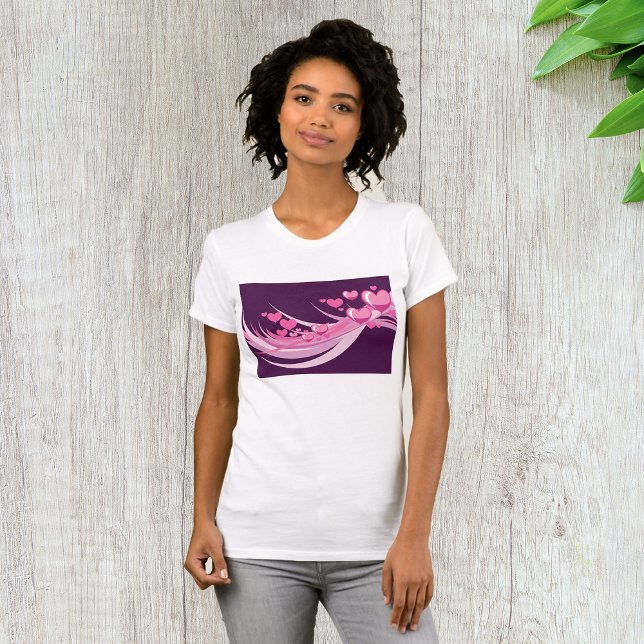 Camiseta Romántico Resumen Diseño De Corazones Rosa En Púrp (Subido por el creador)