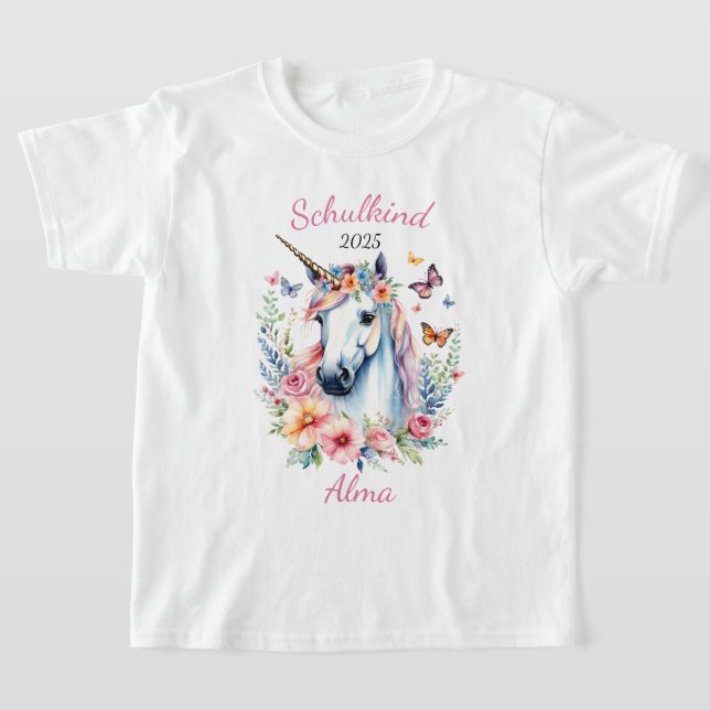 Camiseta Romantisches Einhorn mit Blumen - Schulkind 2026 | (Distribución)