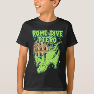 Camiseta Rome-Dive Ptero Cute Dinosaur & Colosseum Travel A