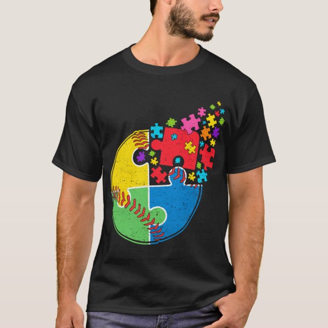 Camiseta Rompecabezas Apoyo al béisbol Autismo Concienciaci (Anverso)