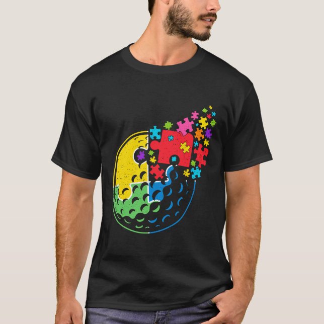 Camiseta Rompecabezas Apoyo al Golf Autismo Concienciación  (Anverso)