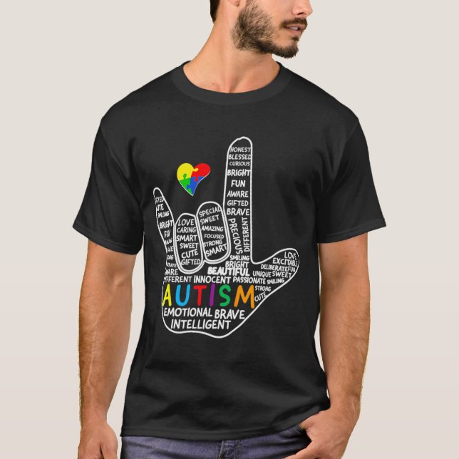 Camiseta Rompecabezas Corazón Asl Amor Idioma Rótulo Autism (Anverso)