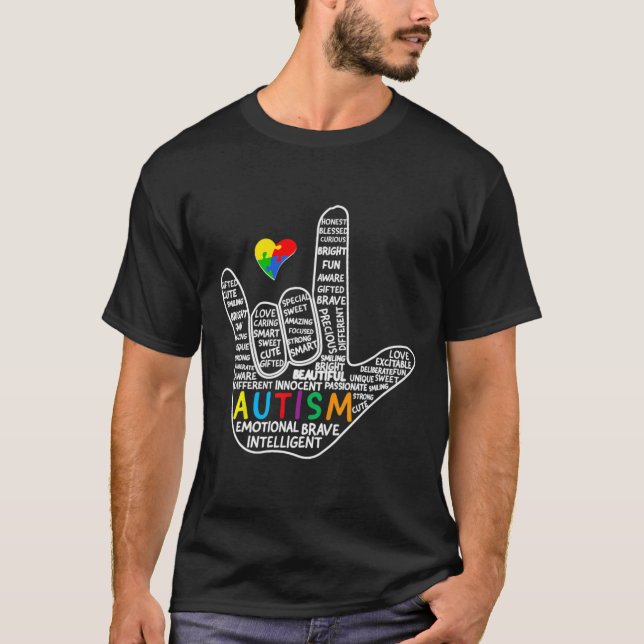 Camiseta Rompecabezas Corazón ASL Amor Rótulo Idioma Autism (Anverso)