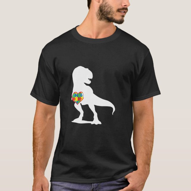 Camiseta Rompecabezas Corazón Dinosaurio T Rex Conciencia d (Anverso)