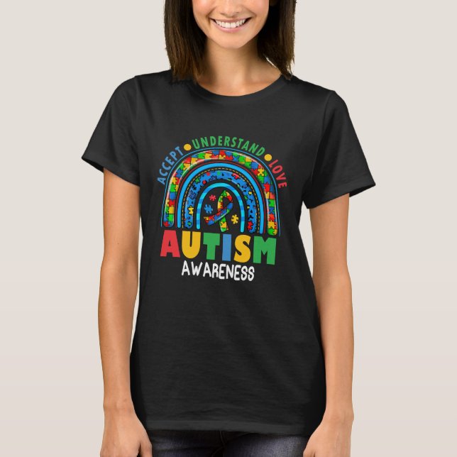 Camiseta Rompecabezas de Arcoíris de Conciencia del Autismo (Anverso)