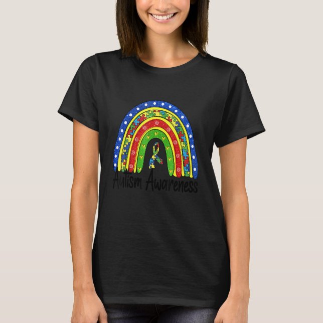 Camiseta Rompecabezas de Arcoíris de Conciencia del Autismo (Anverso)