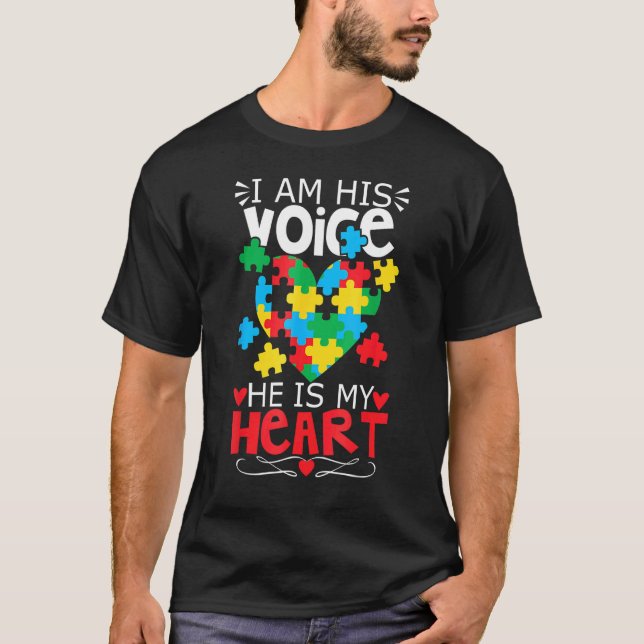 Camiseta Rompecabezas de Autismo Corazón Soy Su Voz (Anverso)