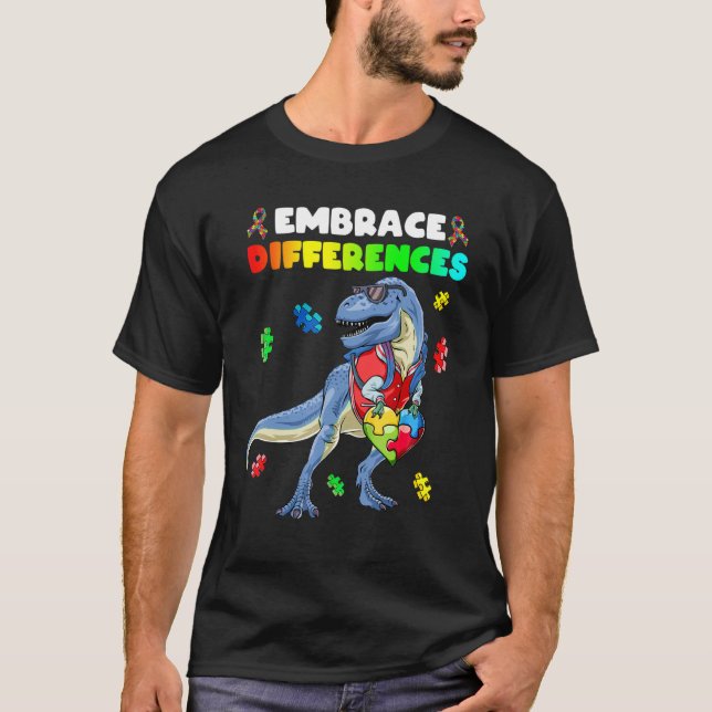 Camiseta Rompecabezas de corazón de dinosaurio Conciencia d (Anverso)