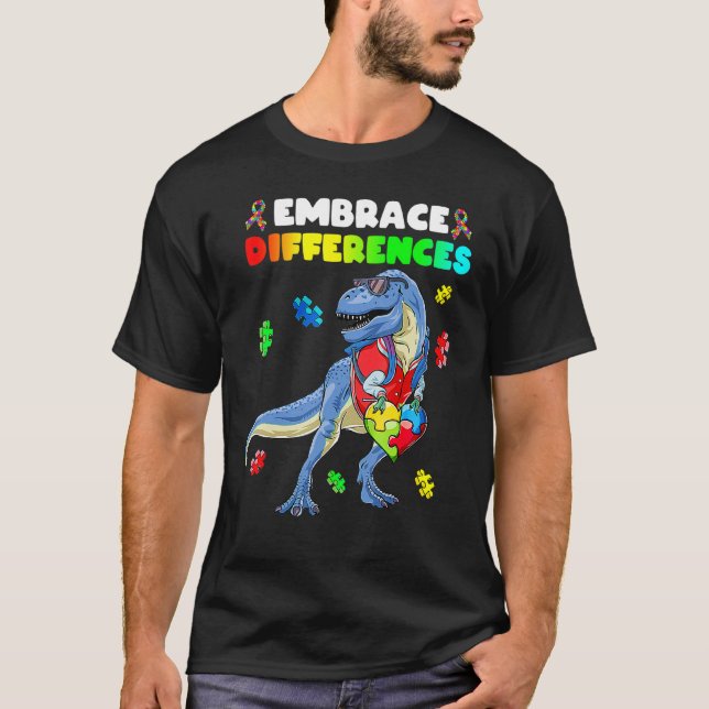 Camiseta Rompecabezas de corazón de dinosaurio Conciencia d (Anverso)
