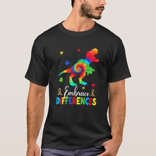 Camiseta Rompecabezas de dinosaurio del autismo Acepta las  (Anverso)