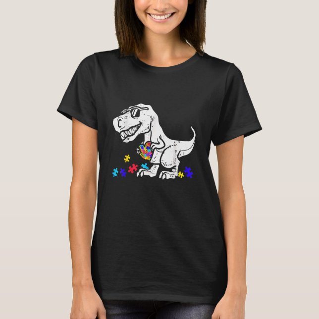 Camiseta Rompecabezas de Dinosaurio Pieza de arte Autismo C (Anverso)