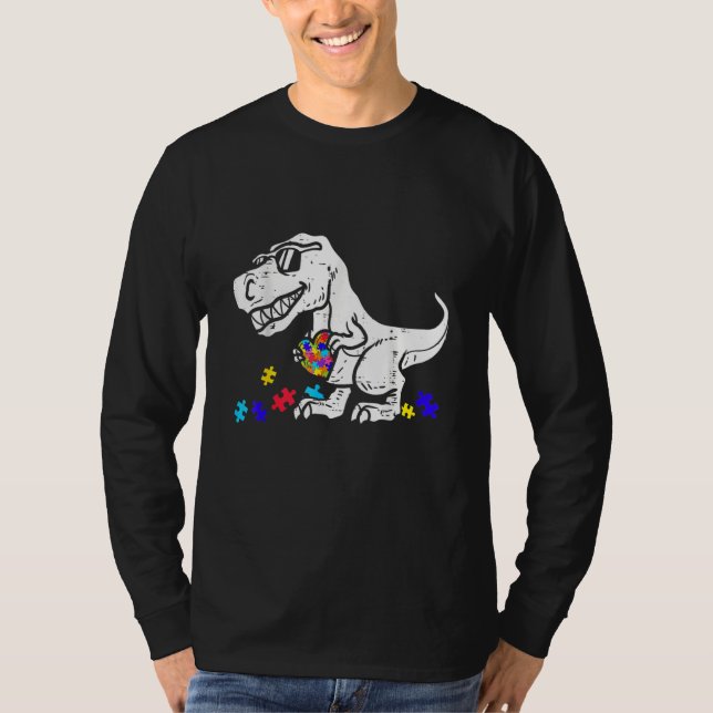 Camiseta Rompecabezas de Dinosaurio Pieza de arte Autismo C (Anverso)