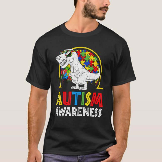 Camiseta Rompecabezas de dinosaurios T Rex con conciencia d (Anverso)