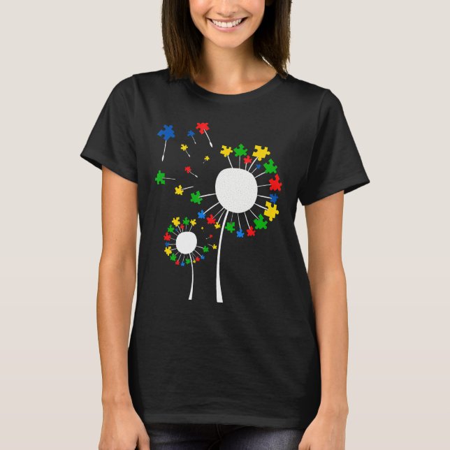 Camiseta Rompecabezas de flor de diente de león autismo Con (Anverso)