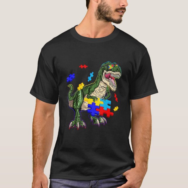 Camiseta Rompecabezas de gafas de sol de dinosaurio T Rex d (Anverso)