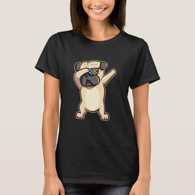 Camiseta Rompecabezas de Gafas de Sol de Pug con Dabbing de (Anverso)