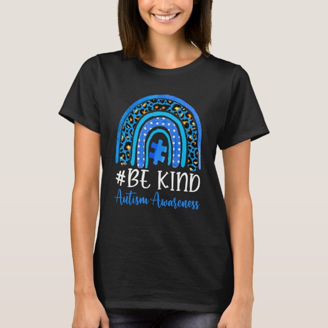 Camiseta Rompecabezas de leopardo arcoíris Autismo Sé amabl (Anverso)