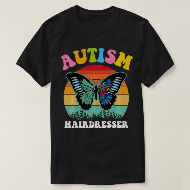Camiseta Rompecabezas de mariposa retro Autismo Peluquería  (Diseño del anverso)