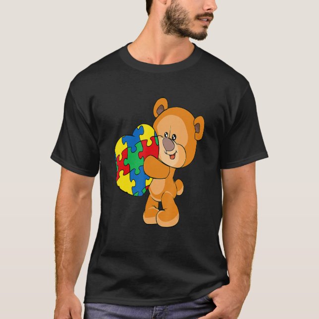 Camiseta Rompecabezas del corazón del oso Pieza Autismo Sen (Anverso)
