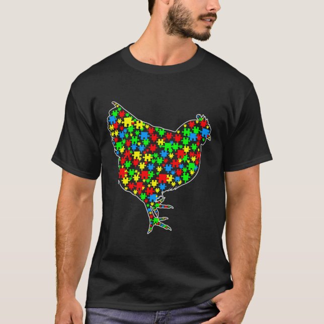 Camiseta Rompecabezas divertidos de pollo Animales Autismo  (Anverso)