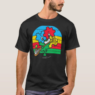 Camiseta Rompecabezas Jugando Lacrosse Autismo Retro Lax Co
