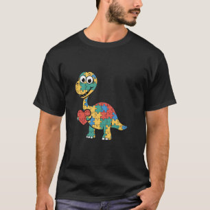 Camiseta Rompecabezas lindo de dinosaurio y corazón para co