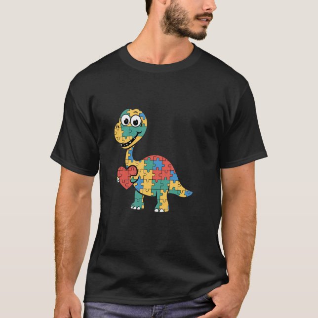 Camiseta Rompecabezas lindo de dinosaurio y corazón para co (Anverso)